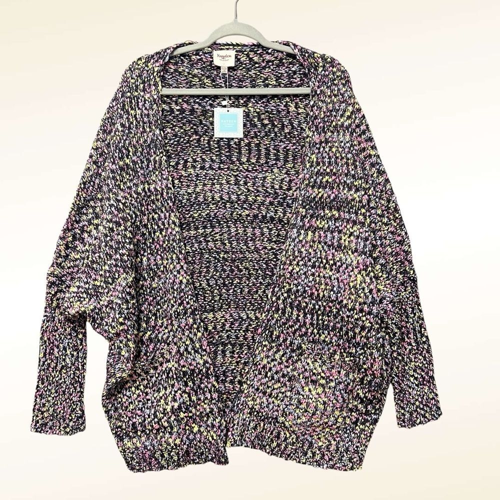 Hayden Black Multicolor Oversized Open Front Cardigan NWT Size 1X/2X